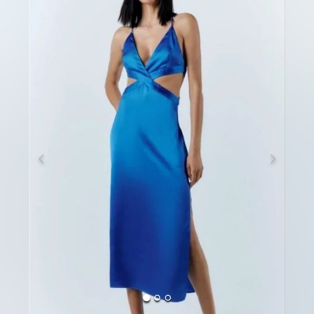 Zara Blue Satin Midi Dress Size Xs